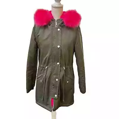 Buy Attentif Paris Women's Faux Fur Hood Anorak Jacket Hot Pink Green Size 38 Medium • 81.66£