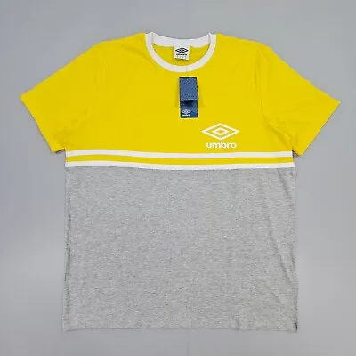 Buy Umbro Mens T Shirt Grey Yellow XL Colour Block Striped Top Cotton Tee SS • 9.99£