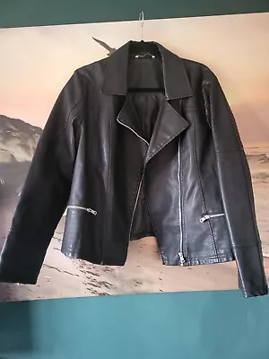Buy Womens George Black Faux Leather Biker Jacket Size 18 • 12.99£
