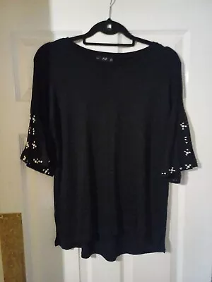 Buy Women's Black F&F Short Open Sleeved Tshirt Pearls Size 12 • 9£