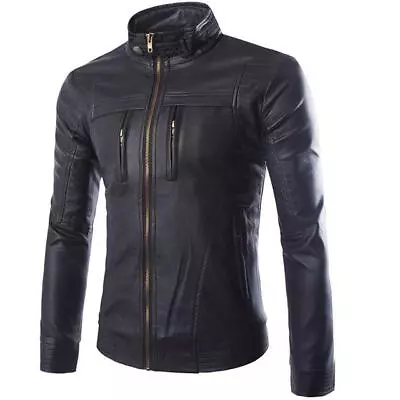 Buy Mens Slim Fit Fashion Leather Jacket Real Biker Black Brown Motorcycle Retro Coa • 26.98£