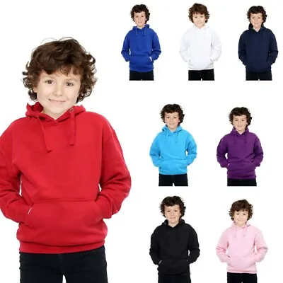 Buy Kids Girls Boys Plain Hooded Jumper Fleece Pullover Hoodie Unisex Sweatshirt  • 8.49£