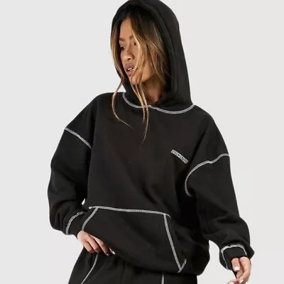 Buy Contrast Stitch Embroidered Oversized Hoodie  • 24£