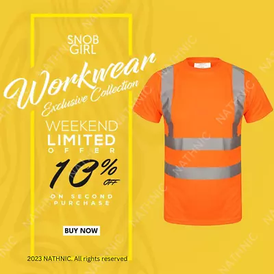Buy Hi Viz Vis Visibility Short Sleeve T-Shirt Crew Neck Safety Work Wear Top UK • 10.99£