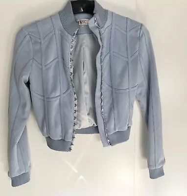 Buy House Of CB. Powder Blue Faux Suede Rafal Bomber Jacket Size XS • 25£