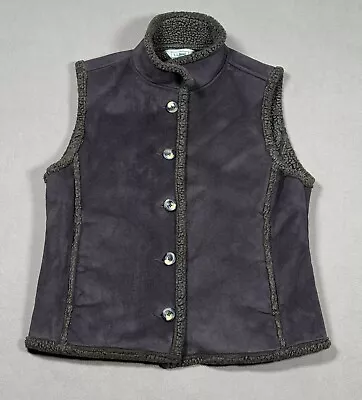 Buy LL Bean Vest Women’s M Petite Green Faux Suede Sherpa Lined Button Front Casual • 23.62£