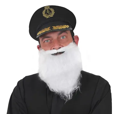 Buy Adults Black Sailors Hat White Beard Navy Captain Marine Officer Fancy Dress • 4.99£