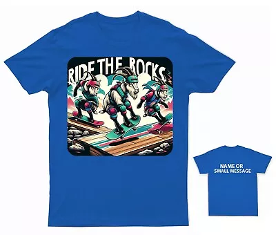 Buy Goat Skateboarder Kids T-Shirt - Ride The Rocks - Personalisable Back Design • 10.95£