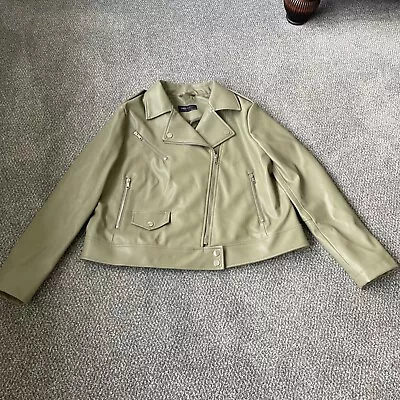 Buy M&S Marks And Spencer Collection Green Faux Leather Style Biker Jacket Size 18 • 24£