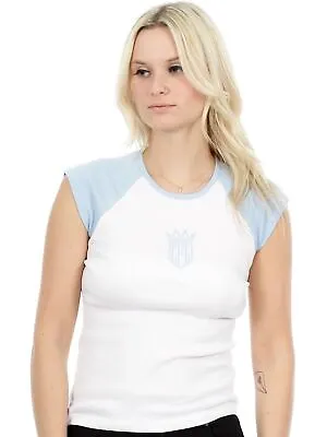 Buy West Coast Choppers White-Baby Blue CFL Baseball Capsleeve Womens T-Shirt - L • 4£