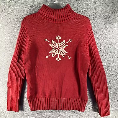 Buy Lands’ End Sweater Women’s Large Red Holiday Winter Snowflake Turtleneck Vintage • 26.06£