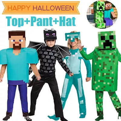 Buy Kids Minecraft Cosplay Costume Jumpsuit Halloween Fancy Dress Party Outfit Suit • 16.69£