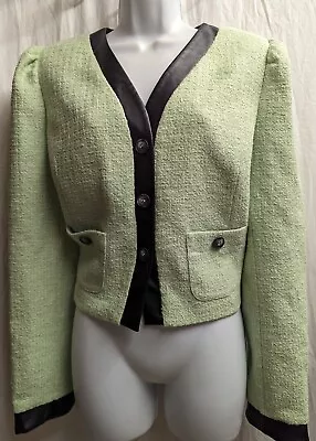 Buy Ladies Stunning Lime Cropped Blazer Leather Trim Fitted  One Off  Sample Size 14 • 4.99£