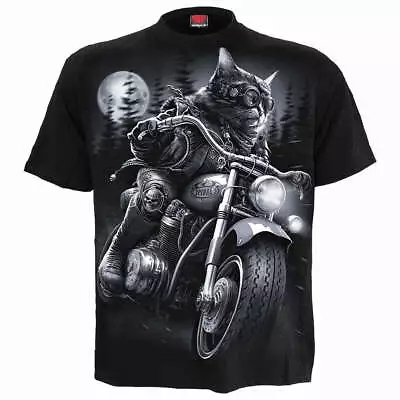 Buy SPIRAL DIRECT NINE LIVES T-Shirt,Reaper/Biker/Skull/Motor Bike/Cat/Bad/Top • 16.99£