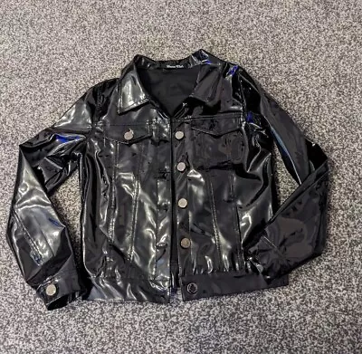 Buy Size 6 Denim Club Patent Faux Leather Shiny Trucker Jacket Fetish Goth 90s Chic • 14£