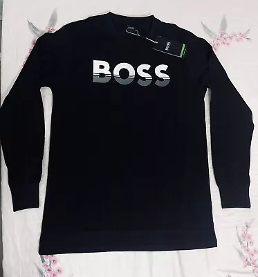 Buy Long Sleeve BOSS Men's T-Shirt Crew Neck 100% Cotton In Black Colour RRP £85 • 24.99£