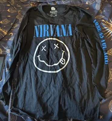 Buy Nirvana  Long Sleeve T Shirt Nevermind Smiley Band Rock Merch Kurt Cobain Sz S • 16.50£