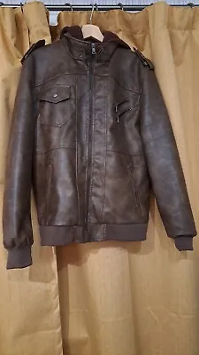 Buy Man's Leather Look Bomber /hoodie Jacket • 18.75£