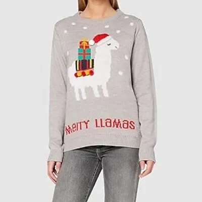 Buy Brave Soul Merry Llamas Christmas Jumper Grey Uk12 • 7£