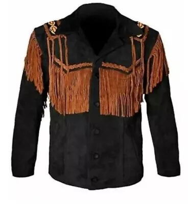 Buy  Men's Traditional Cowboy Native American Western Fringes Suede Leather Jacket  • 113.77£