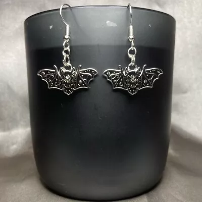 Buy Handmade Silver Black Bat Earrings Gothic Gift Jewellery Women Woman Ladies Girl • 4.50£