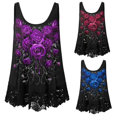 Buy Women PLUS SIZE Gothic Floral Tank Tops Lace Ruffle Swing Casual Vest T-Shirt • 11.69£