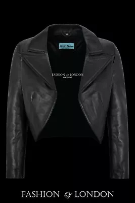 Buy Ladies Leather Shrug Black Slim-fit Short Body Jacket Bolero Cropped Jacket 5650 • 72.11£