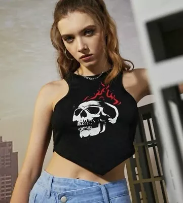 Buy Gothic Ladies Skull Punk Tank Top Crop Clothing Medium  • 5£