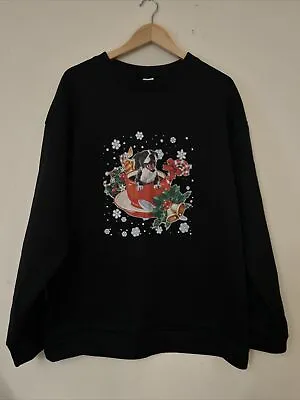 Buy Men’s Black Dog In A Teacup Christmas Jumper Sweater Vintage Look 2XL • 12.99£