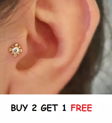 Buy Tragus Helix Bar Cartilage Vintage Floral Crystal Ear Earring Screw In • 4.99£