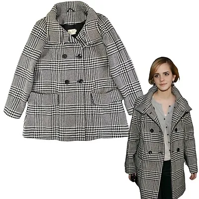 Buy Reiss Check Wool Peacoat Jacket Lined Houndstooth Womens Emma Watson 2008 UK S • 49.99£