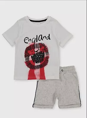 Buy Boys Kids Toddler England Football T-Shirt & Grey Shorts Set • 13.99£
