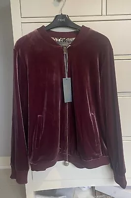 Buy BNWT Ruth Langsford Burgundy Velvet Velour Bomber Jacket - Size 12 • 17.50£