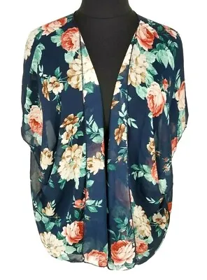 Buy Color Swatch Floral Chiffon Open Front Jacket Short Sleeve Women Size L • 9.84£