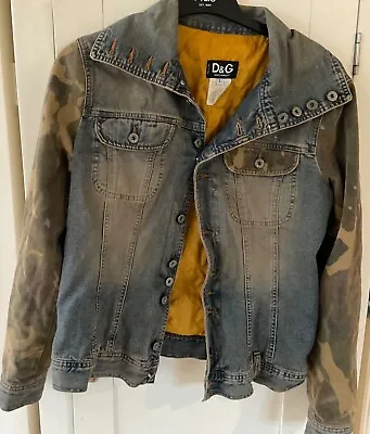 Buy D & G Dolce & Gabbana Size  L Denim Jacket With Camouflage Sleeves High Collar • 40£