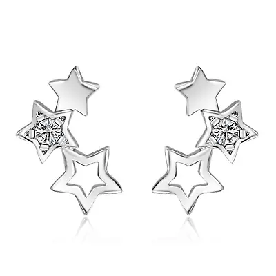 Buy 925 Sterling Silver Triple Star Linked Stud Earrings Womens Girls Jewellery • 2.59£