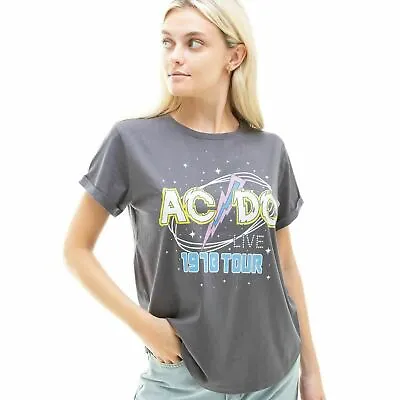 Buy Official AC/DC Ladies 1978 Tour Boxy Cropped T-shirt Charcoal Sizes S - XXL • 13.99£
