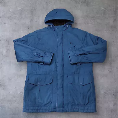 Buy Fred Perry Field Parka Jacket Men’s Large Blue Hooded Mod Ska Winter • 59.99£