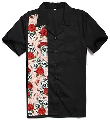 Buy Mens Skull And Roses Retro Bowling Shirts Rockabilly Clothing Plus Size Shirts • 18.71£