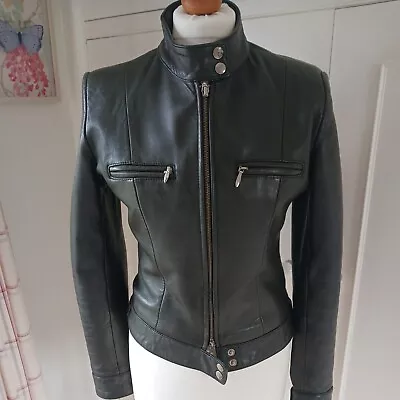 Buy Ladies Dark Olive Green Leather Jacket Size Small (8) • 25£