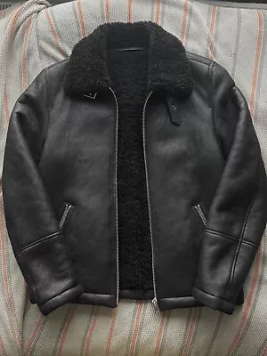 Buy Reiss Kyelder Genuine Sheepskin Leather Flying Jacket Shearling Black Small £875 • 349£