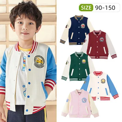 Buy Kids Boys Girls 100% Cotton Embroidery Baseball Jacket Top Jacket Windbreaker UK • 6.29£