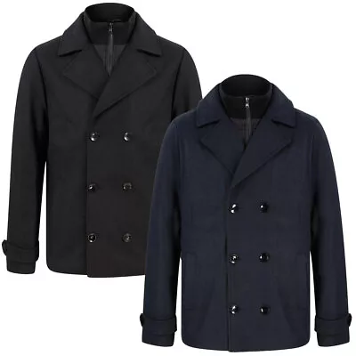 Buy Tokyo Laundry Pea Coat Mens Double Breasted Faux Wool Winter Jacket Smart Formal • 49.99£