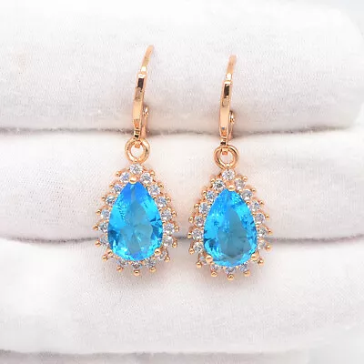 Buy 18K Yellow Gold Filled Women Lake Blue Mystic Topaz Water Drop Earrings Jewelry • 4.99£