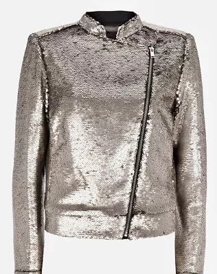 Buy BNWT Mint Velvet Silver Sequin Biker Jacket - UK Size 6/8 - SOLD OUT BLOGGERS • 195£