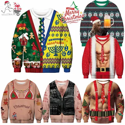 Buy Ugly Christmas Jumper Sweater Mens Women Funny 3D Print Sweatshirt Xmas Pullover • 11.03£