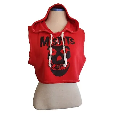 Buy Misfits Red Hooded Sleeveless Crop Top Womens Size Medium Punk Rock Horror Skull • 51.97£