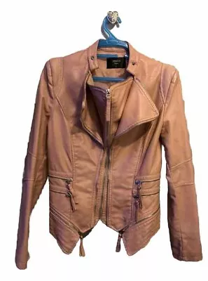 Buy Emmash Paris Detailed Pink Faux Leather Biker Jacket- Size Large  • 15£