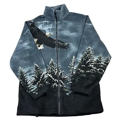 Buy Vintage Eagle Fleece Jacket Wildlife Patterned All Over Print Womens Small • 34.99£