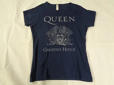 Buy Queen Greatest Hits Ii T-shirt Navy Blue Ladies Small Mercury May Radio Ga Ga • 9.99£